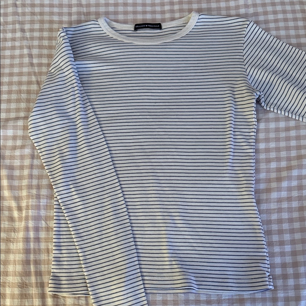 Blue and White Striped Long Sleeve Top